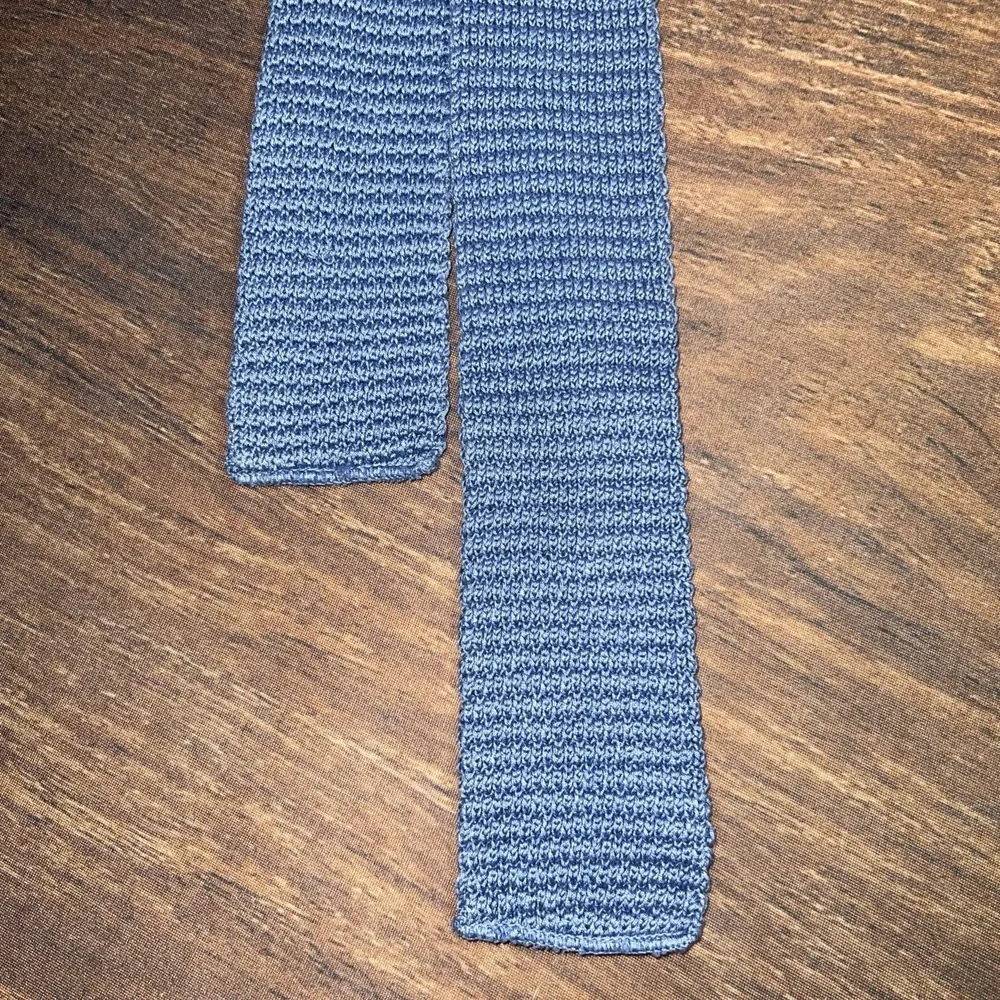 Vintage Chaps Ralph Lauren Square Tip Knit Cotton Tie Blue Men's Preppy - Picture 2 of 9